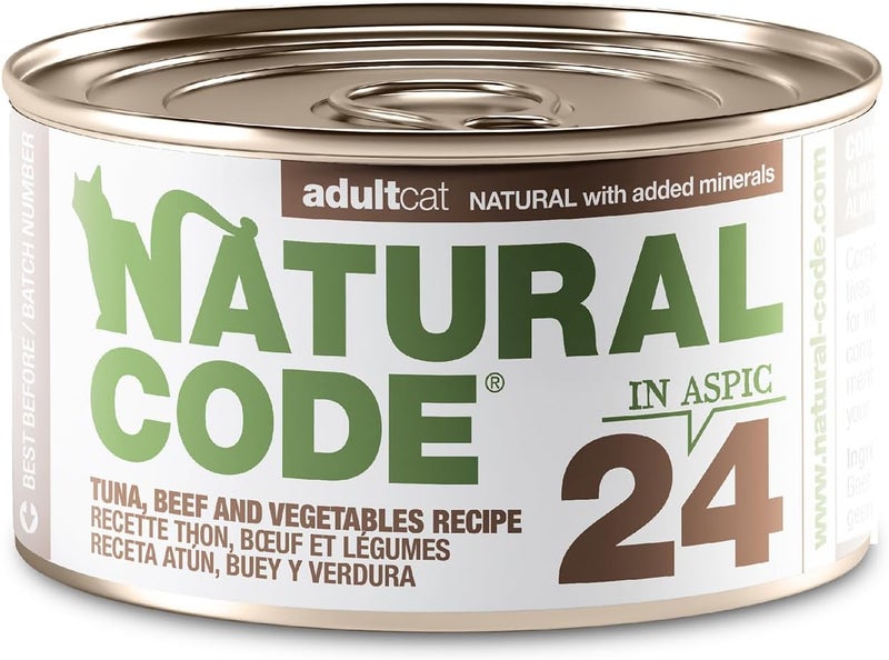 NATURAL CODE - Wet Cat Food, Limited Ingredient Cat Food, High-Protein, Non-GMO, No Artificial Additives, Made in Italy, Tuna, Beef & Vegetables in Aspic for Adult Cats (3 oz, 24 Pack) - Image 1